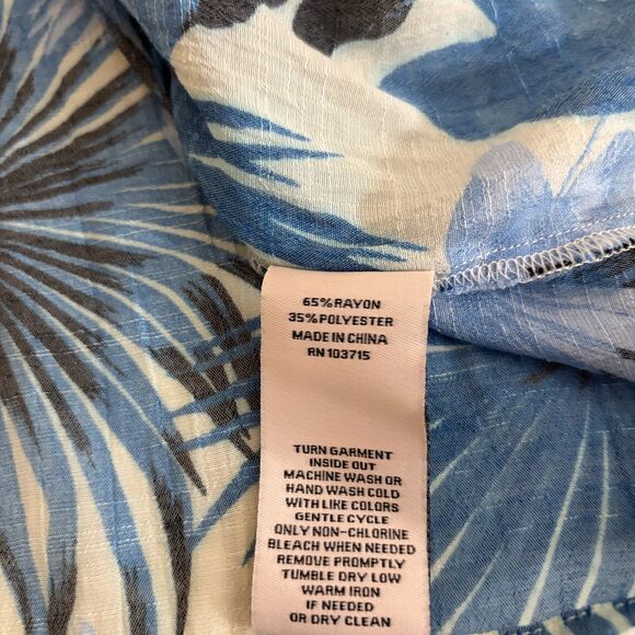 Nanette Lepore Blouse Women's Large Blue V-Neck Ruffle Lace Sheer Vacation Top - Picture 7 of 8